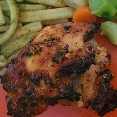 Easy, quick, and delicious! Served with homemade basil pesto pasta and mixed veggies.