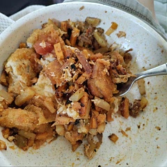 Added a plant based chicken patty and sweet potato. Turned out wonderful. Cook about 1 minute less next time