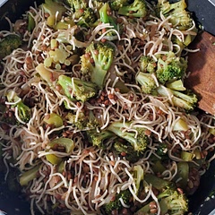 I added some broken up egg noodles, used green onions instead of shallots.  Doubled the garlic, ginger and Sriracha (didn't have any red chillies). Really nice flavor