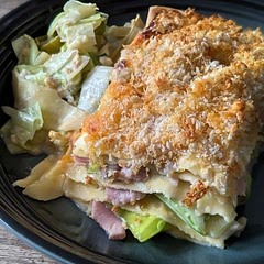 Did as a lasagne instead and didn't use all of the stock with the crème fraiche. Very tasty, classic French flavours.
