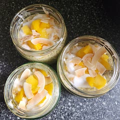 Use coconut milk and add mango coconut yoghurt for mango coconut flavour so good