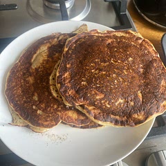 This recipe makes a lot of pancakes- for 2 people I’d cut recipe in half of if I could