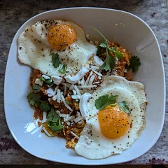 I added soy chorizo and instead of making the chips I just used some I had leftover in the pantry...yum!