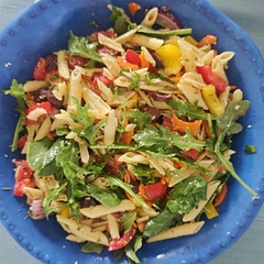 Wonderful summer pasta salad. Loved the dressing too.
I used chickpea pasta and it worked very well!