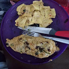 I made ravioli and put the extra sauce from the pan on the ravioli. Next time I'm going to add more tomatoes and spinach. The flavor is sooo good.