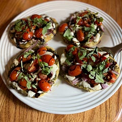 I substituted fresh mozzarella and added a little purple onion I had on hand. So yummy and easy!