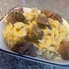 We serve over mashed potatoes
