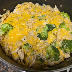 WARNING...you may get sick from eating too much of this delicious stuff. I happily did!! Next time, I'll be sure to add the correct amount of broccoli and chicken haha. I love how the rice got somewhat mushy but in a good way. I really didn't expect this recipe I randomly picked (didn't have the dish for planned one) to be so good. It needed salt and pepper when served though.