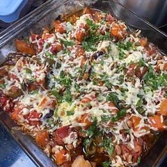 Just mixed everything together in the dish and scooped the mixture into taco shells instead of doing layers of tortillas!