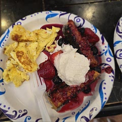 Instead of syrup, I used some extra berries and made a berry compote. I put, honey, the cinnamon sugar I used to roll the French toast and butter. I topped it with homemade whipped cream. The kids LOVED it. 