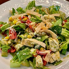 So excited that I found this copycat recipe! This dressing is SO yummy! 

Replaced pumpkin seeds with wonton strips; Added chopped avocado