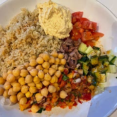 Dressing is quite sour, I would decrease the vinegar slightly. It’s quite nice if everything is chopped fine, makes it more toddler friendly. I used quinoa.