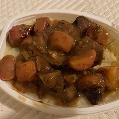 We used beef tips, added mushrooms, and cooked it in the air fryer instead. It was AMAZING. Probably the best pot roast I’ve ever had. I ate mine over mashed cauliflower instead of diced.