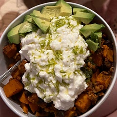 Dressing was delicious. Added ground chicken and cottage cheese for more protein.