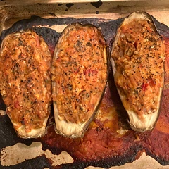 If you like eggplant and/or eggplant parm, you’ll like this. Very tasty. We used four cheese Mexican instead of mozzarella since that’s what we had on hand. Still very tasty.