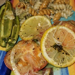 This came out bomb. Com,  I added tomatoes and jalapeños,  plus some raw homey in the lemon sauce... so delishes!!!