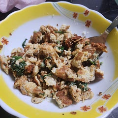 Add some peper salt and  scrambled eggs instead of making it an omelet. Its simple and delicious.