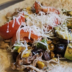 I added black beans, bacon, shredded cheese and tomato. Cooked everything minus the avocado and tomatoes. Threw it on a tortilla and it is now my all time favorite wrap!