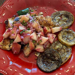 This was amazing! The jalapeño peach salsa fit great with the chicken. We made some squash to the mix!