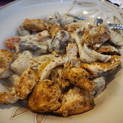 Absolutely delicious!! I omitted the salt and the lemon, but did a mix of cremini mushrooms and regular mushrooms.  I cut the chicken into tenders finishing them in the oven while I was cooking everything else. 