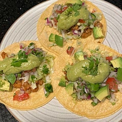 This was great, very time consuming but super tasty. I subbed cabbage for shredded iceberg lettuce and made homemade pico to go on top. Also I only used one avocado for the crema and that was plenty for me!