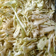 Simple and crisp with a hint of lemon and not too sweet. Could use some more honey if you want a sweeter coleslaw. 8/10