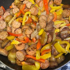 I added sweet onion.  I used 1/2 stick butter instead of oil.  Added garlic salt to taste.  I used hatch chili & cheddar chicken sausage