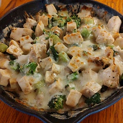 Next time I make this, I'll have everything measured and chopped up first. It comes together really quickly and the family reports, "it's a keeper".