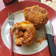 The recipe calls for "tomato sauce", I would recommend spaghetti sauce and also, there was a lot of extra meat, rice, onion etc mixture for just 2 people so if cokking for 2, I would recommend cutting some ingredients back. 