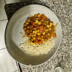Halved ingredients for a single sized portion but left spice amount the same. Added coconut milk instead of peanut butter and added some cashew nuts for texture. Came out flavorsome!