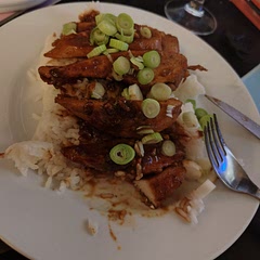 Put some Teriyaki sauce in it and let the chicken roast in the pan with all the sauce. Used that to pour over the rice. Was really good! 