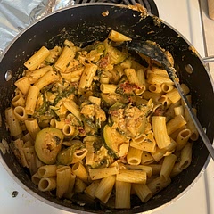 Tastes amazing but zucchini definitely didn’t caramelize. I cooked for 50 minutes at 400F, the garlic wasn’t completely softened either. Tried to mash it up still but wasn’t making a “sauce” so didn’t bother adding pasta water. Used spinach not basil and topped with parmesan. Didn’t turn out how it’s supposed to but would still make again.