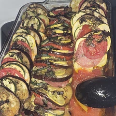 My first time ever having Ratatouille.  It isn't bad. I did add some Columbus salami. I am happy I added it for more flavor. 