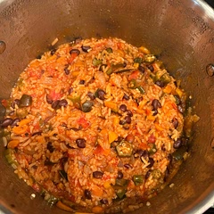 Modified with items from the garden. Spicier with jalapeños and poblano peppers. Fresh tomatoes and okra from the garden. Didn’t add celery since we didn’t have any. Most of the spices were the same.