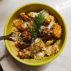 We air-fried the tofu & added some plant cream. Portions are big but it took twice as long as expected. Very tasty :)
