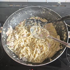 So nice, very creamy and so many flavours. I was cooking for 7 and everyone loved it. Will be making again.
I added Chicken and bacon and I would reccomend!!
Next time I will add some mushrooms too