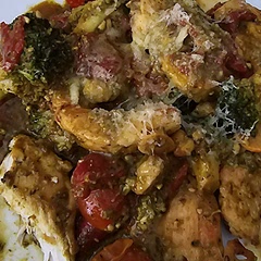 Ingredients list told me to use a FULL jar of pesto for 2 servings. I didn't do that, I did 2 tablespoons and it turned out great.