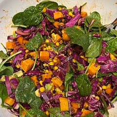 I would use a pre-made healthy dressing; I would also pickle my own onions by slicing and adding a little sugar and lime juice, covering and microwave for 30 seconds. Let it sit while you prepare the rest.