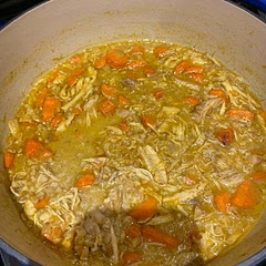 I did not use celery. I added some cayenne pepper to taste. I also added a bit of extra broth. I would add more ginger next time. It’s really good. I also added some grated lime and lime juice at the end. I made it in my Dutch oven on the stovetop!