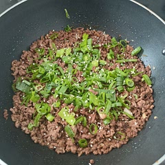 Did not drain the grease making it a bit moist/saucy but is still good. Although if you want to have it more salty and spicy, you need to add some salt instead of soy sauce(so it won't be soupy) and pepper flakes. 