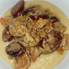 Changed it up a little, used instant grits, no hot sauce, and didn't cube the sausage, also used Polish kielbasa. Really good though!