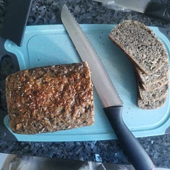 Second try
Knead everything with stand mixer except salt
Hydration too high despite cutting 30g of water. Used bob red mill artisan flour, but starter used regular bread flour, rye and whole wheat flour. 
Knead for 40m in total because dough not coming together. Added another 40g of flour and a bit of olive oil. 
Gluten not forming well, totally broke after adding add-ins.
Baked in loaf pan 230c, 20m covered, 20m open. Added 2 ice cubes at the beginning. 
Texture is very dense but quite soft on the inside. Crumb is crispy when toasted. 
Might be better if bulk fermented longer or at higher temp