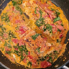 It was so delicious.  Easy to make. I substituted fresh  tomatoes and kale chopped up.