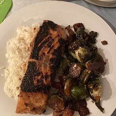 Made the Salmon exactly as directed. I made an extra batch of marinade and tossed Brussels sprouts with bacon in it and the. Roasted it in the oven  instead of broccoli.