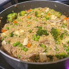 We used the recipe from the website. Much simpler with correct ingredient list. We added leftover chicken breast that slow cooked with a giant yellow onion. With a few tweaks to spices and seasonings used, this dish can be made for any occasion. 