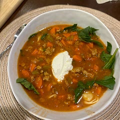 Soo delicious! A few things I did to make it not so rich: 1. Used ground chicken, and mixed it with a homemade Italian sausage seasoning. You can look it up— so many recipes! 2.  Cooked the tortellini SEPARATELY, I didn’t want it to get over-cooked in the soup, wanted to control how much I got, and for leftovers too, keeps better. 3. Didn’t add heavy cream, instead a dollop of ricotta at the end on top and it melted in. Soo good and cozy! Very flavorful broth!