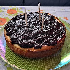 I used skyr instead of cream cheese and Greek yogurt. It came out moist, but will use a bit less flour next time. Not too sweet. I topped it with fresh made blueberry jam, no sugar.