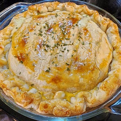 Delicious! I personally thought it was just a touch too much liquid so I will scale down just a little next time.  Took about 35 min at 400. 