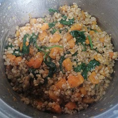 Delicious, sweet taste from the butternut. I added a handful of baby spinach leaves at the end. 