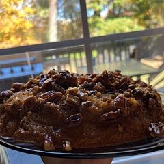 The pecans didn't really stick out stay in place but i loved the recipe and the cake was so moist